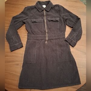 J. Crew Dark Gray Long-Sleeve Zip Front Shirtwaist Dress